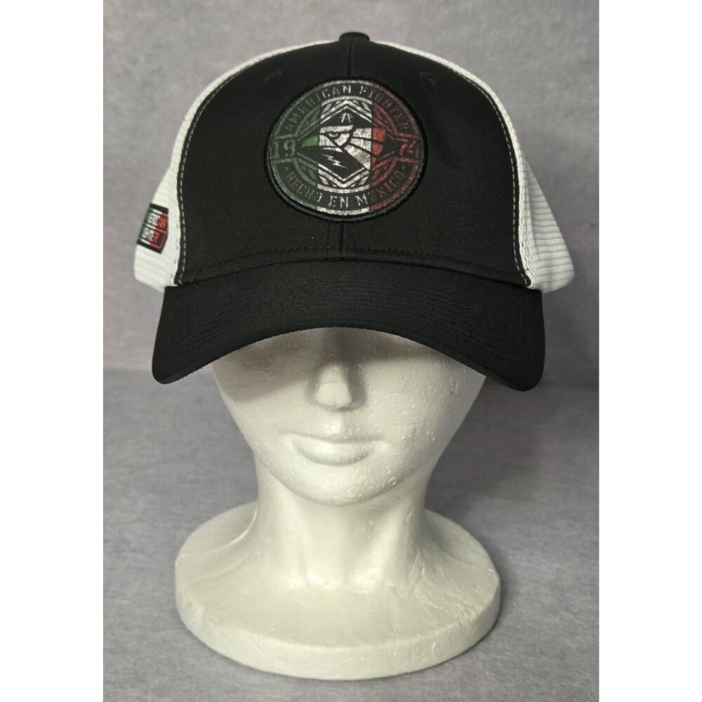 AMERICAN FIGHTER MEXICO Flag Emblem Black /White Mesh Trucker Adj Cap NWT